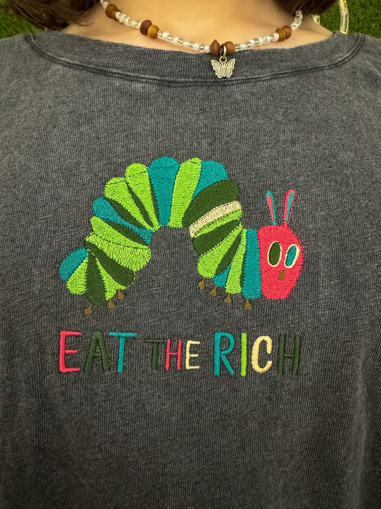 Eat the Rich Grey Peplum Cropped T-Shirt 3XL