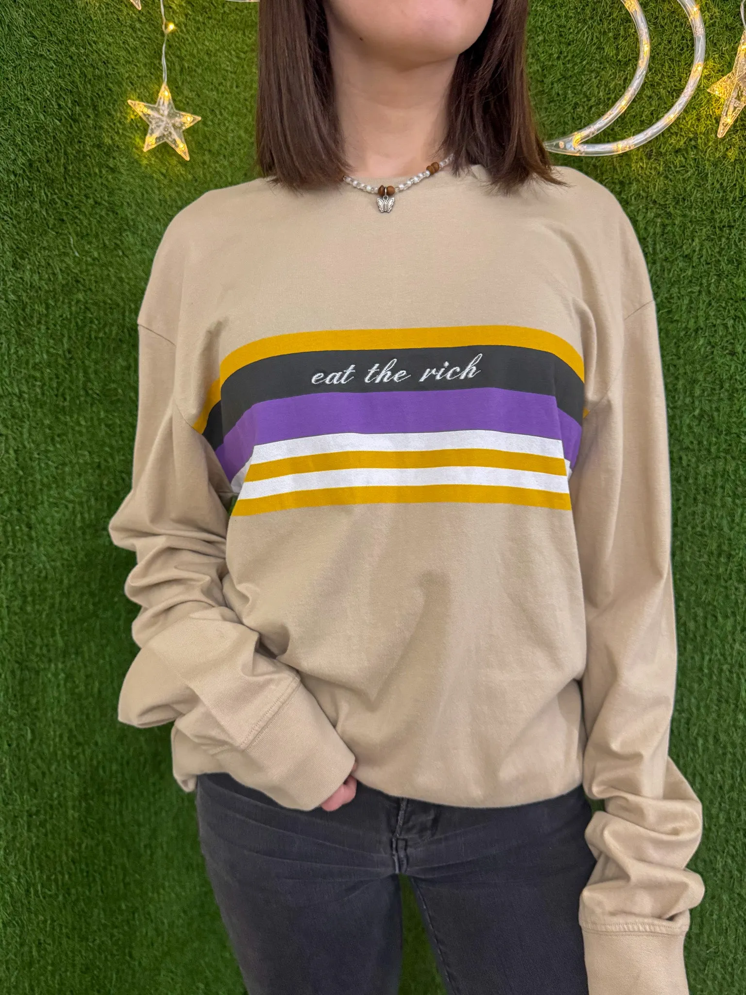 Eat the Rich Striped Long Sleeve M