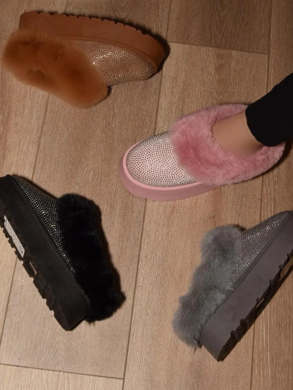 Faux Fur Platform Booties in Gray