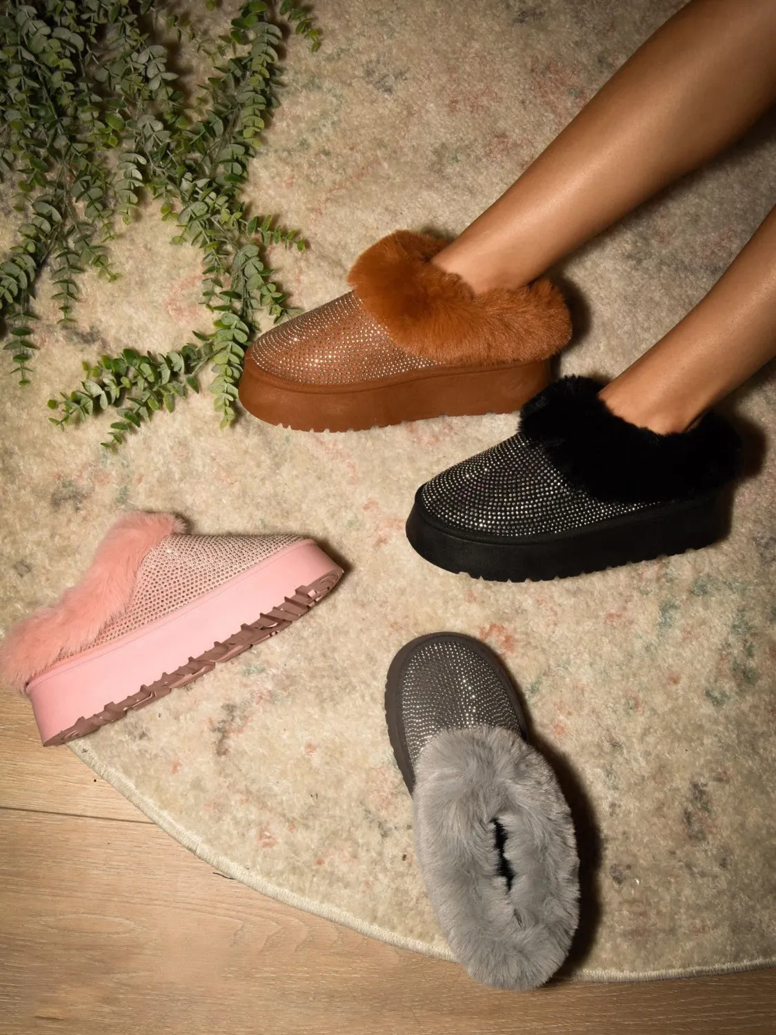 Faux Fur Platform Booties in Gray