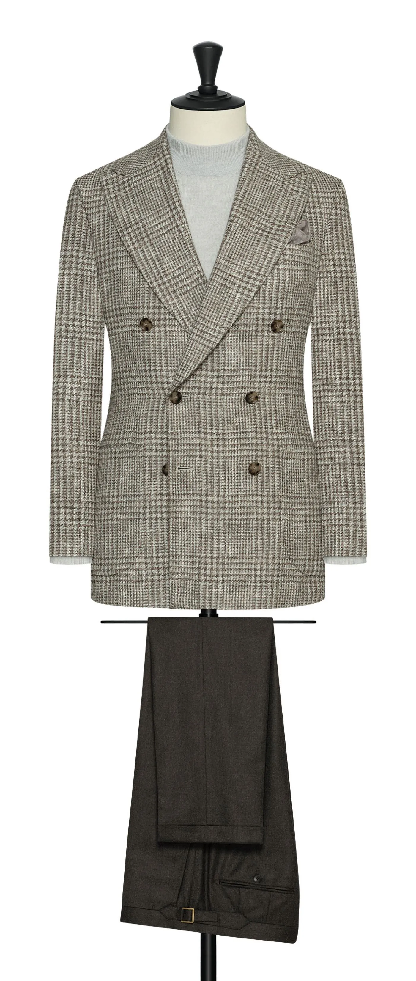 Ferla Mixed Brown Wool, Alpaca, Silk & Linen Blend with Glencheck