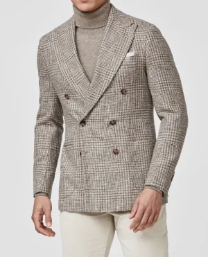Ferla Mixed Brown Wool, Alpaca, Silk & Linen Blend with Glencheck