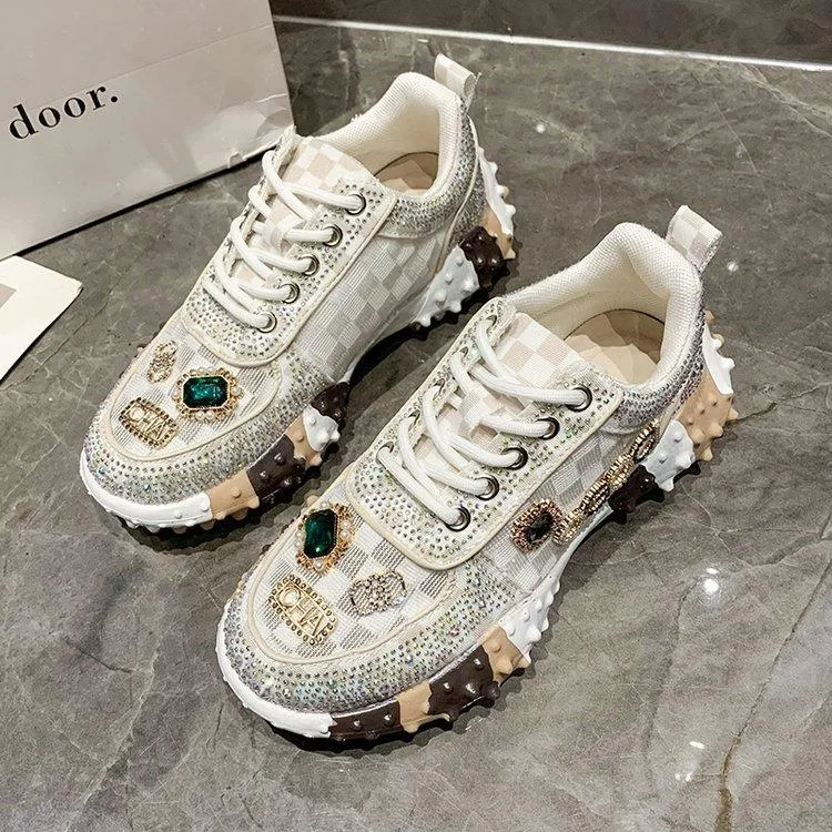 Flat mesh rhinestone sneakers