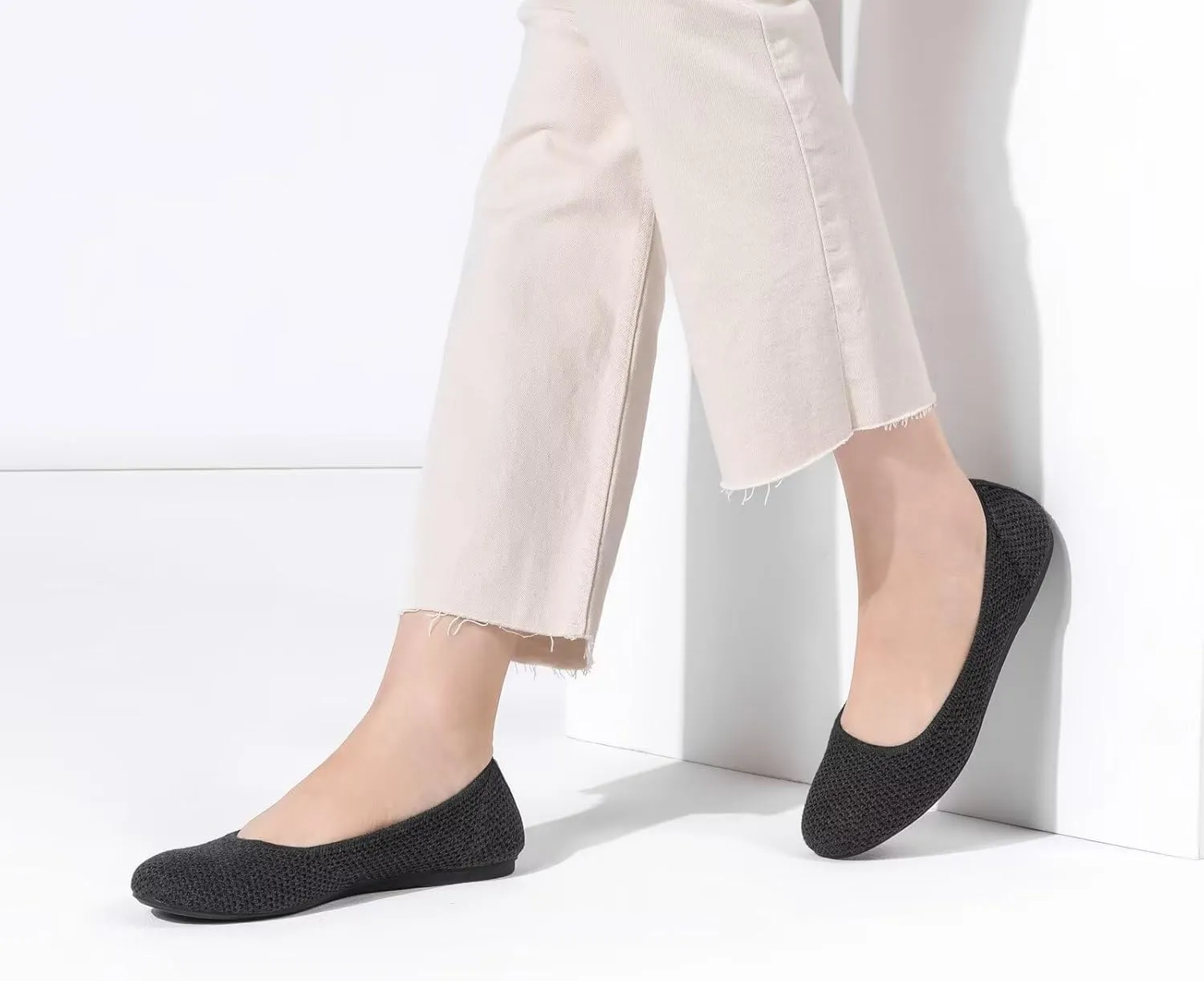 Frank Mully Womens Ballet Flat Shoes Knit Dress Shoes Round Toe Slip On Ballerina Walking Flats Shoes for Woman Low Wedge Comfort Soft