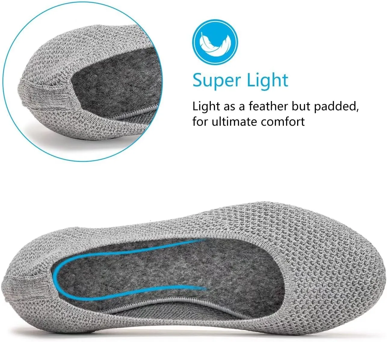 Frank Mully Womens Ballet Flat Shoes Knit Dress Shoes Round Toe Slip On Ballerina Walking Flats Shoes for Woman Low Wedge Comfort Soft