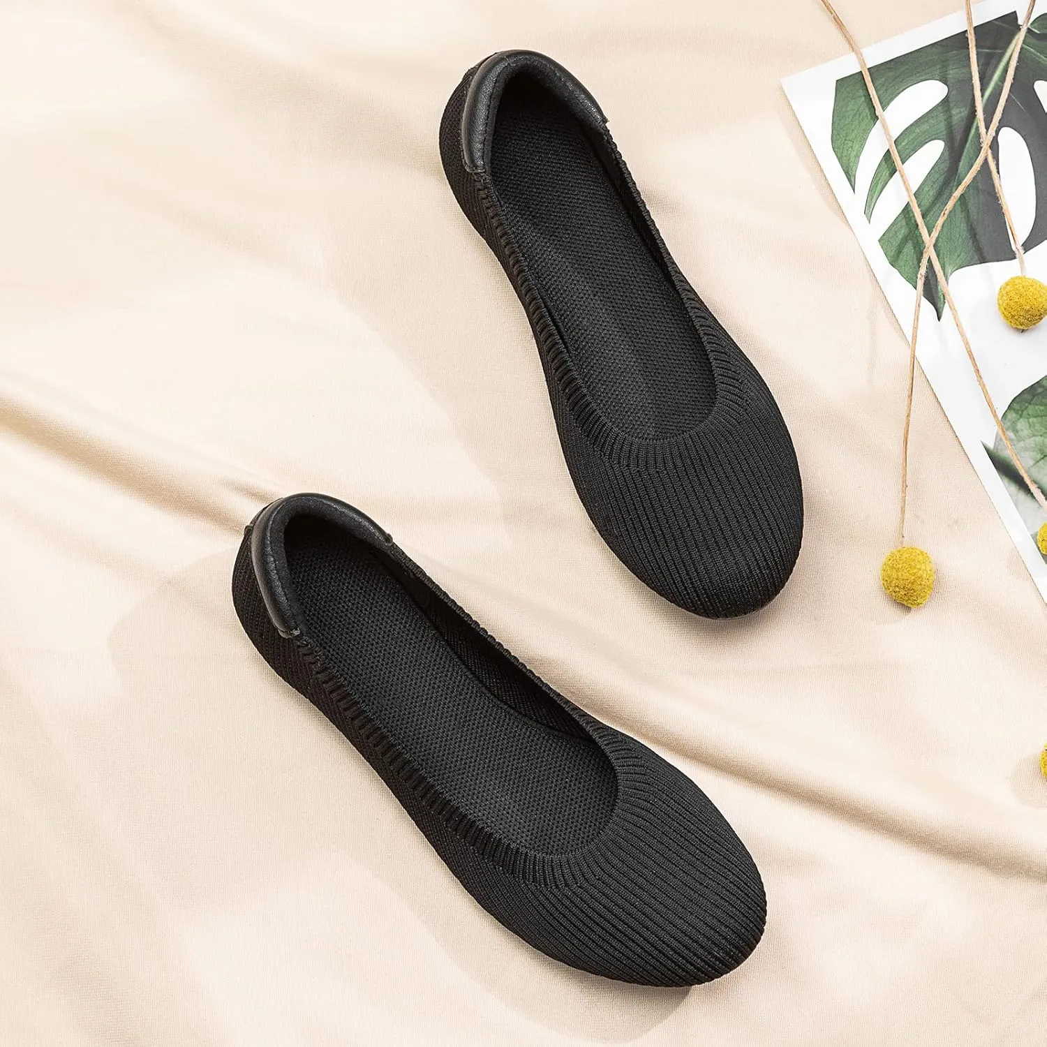 Frank Mully Womens Ballet Flat Shoes Knit Dress Shoes Round Toe Slip On Ballerina Walking Flats Shoes for Woman Low Wedge Comfort Soft