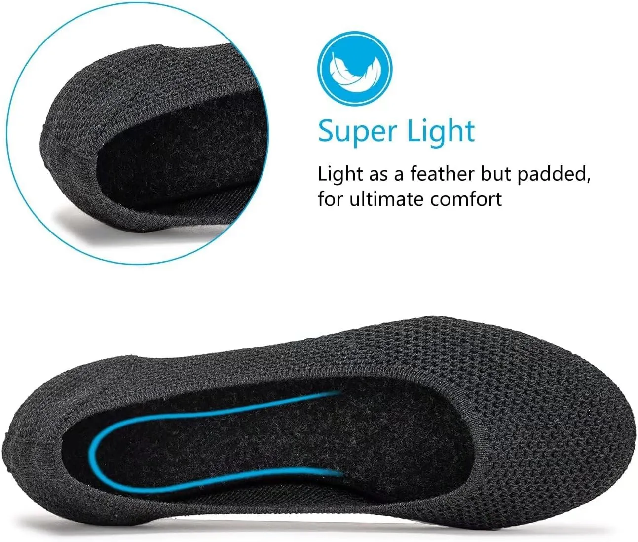 Frank Mully Womens Ballet Flat Shoes Knit Dress Shoes Round Toe Slip On Ballerina Walking Flats Shoes for Woman Low Wedge Comfort Soft