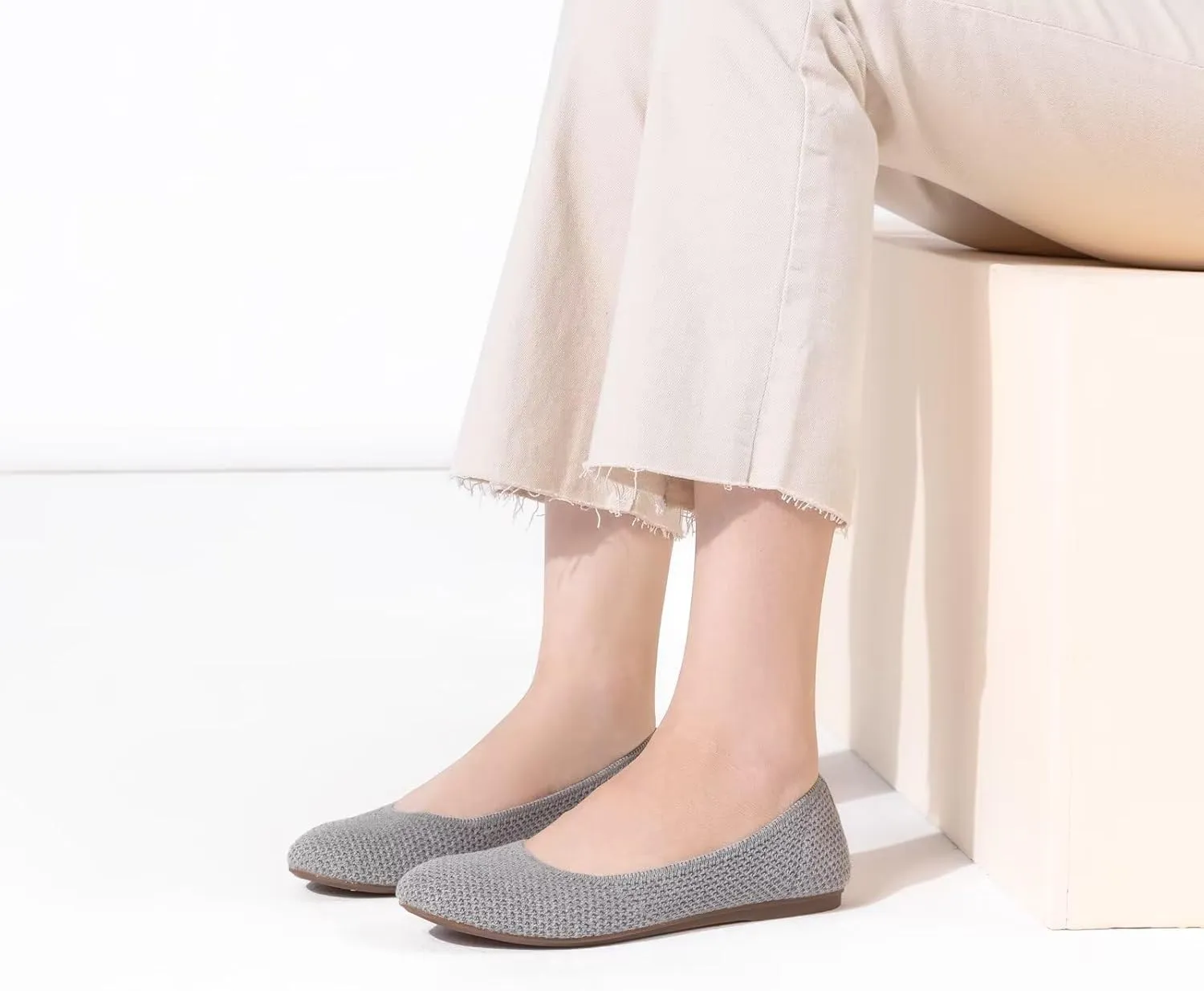 Frank Mully Womens Ballet Flat Shoes Knit Dress Shoes Round Toe Slip On Ballerina Walking Flats Shoes for Woman Low Wedge Comfort Soft