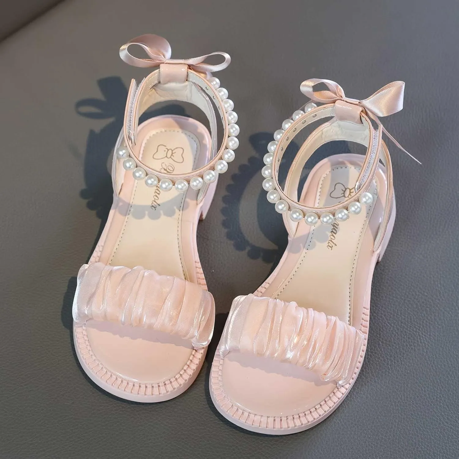 Girls Beaded Strap Sandals Flat Wide Shoes for Wedding Dance Recital Open Toe Fancy Dress Comfort Rubber Sole