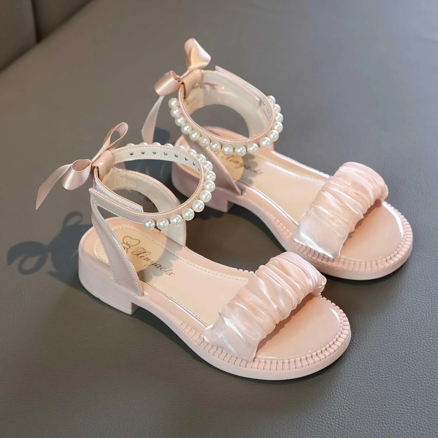 Girls Beaded Strap Sandals Flat Wide Shoes for Wedding Dance Recital Open Toe Fancy Dress Comfort Rubber Sole