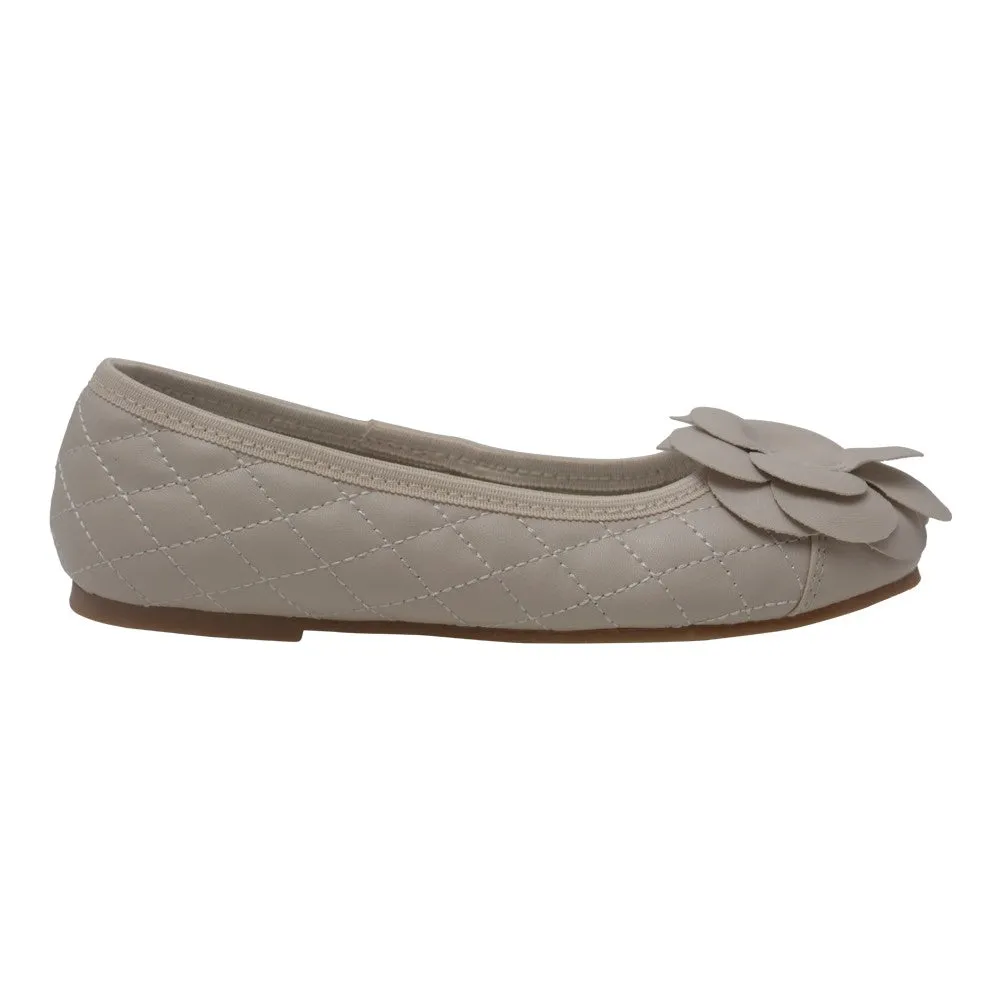 Girls Cream Quilted Flower Ballet Trendy Flats 7-10 Toddler