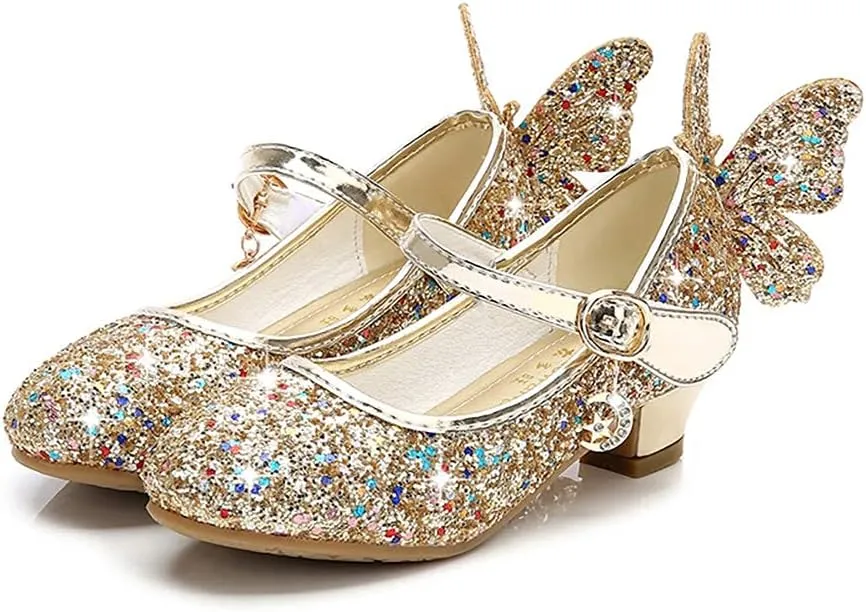 Girls Dress Shoes Wedding Party High Heel Mary Jane Sequined Heel Bow Princess Shoes