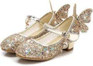 Girls Dress Shoes Wedding Party High Heel Mary Jane Sequined Heel Bow Princess Shoes