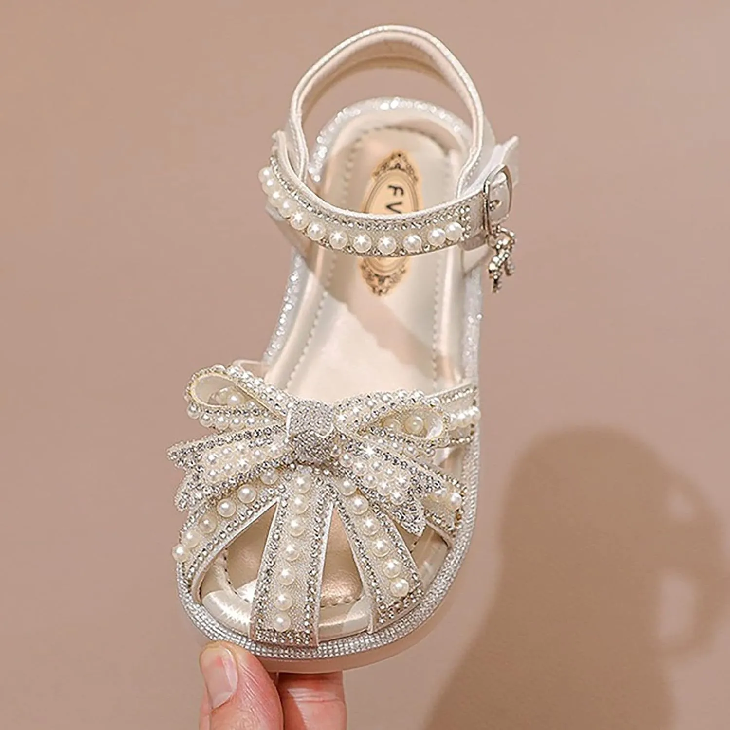 Girls Sandals Kids Baby Summer Girls Closed Toe Sandals Pearl Glitter Diamond Crystal Bow Princess Shoes Little