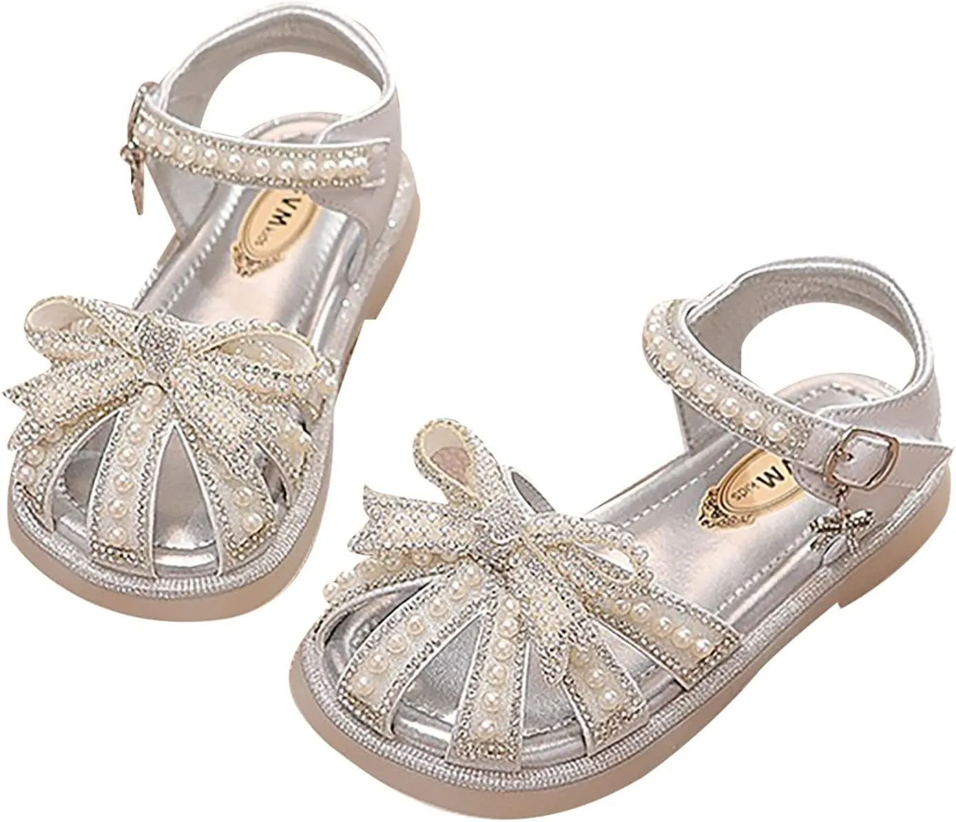 Girls Sandals Kids Baby Summer Girls Closed Toe Sandals Pearl Glitter Diamond Crystal Bow Princess Shoes Little