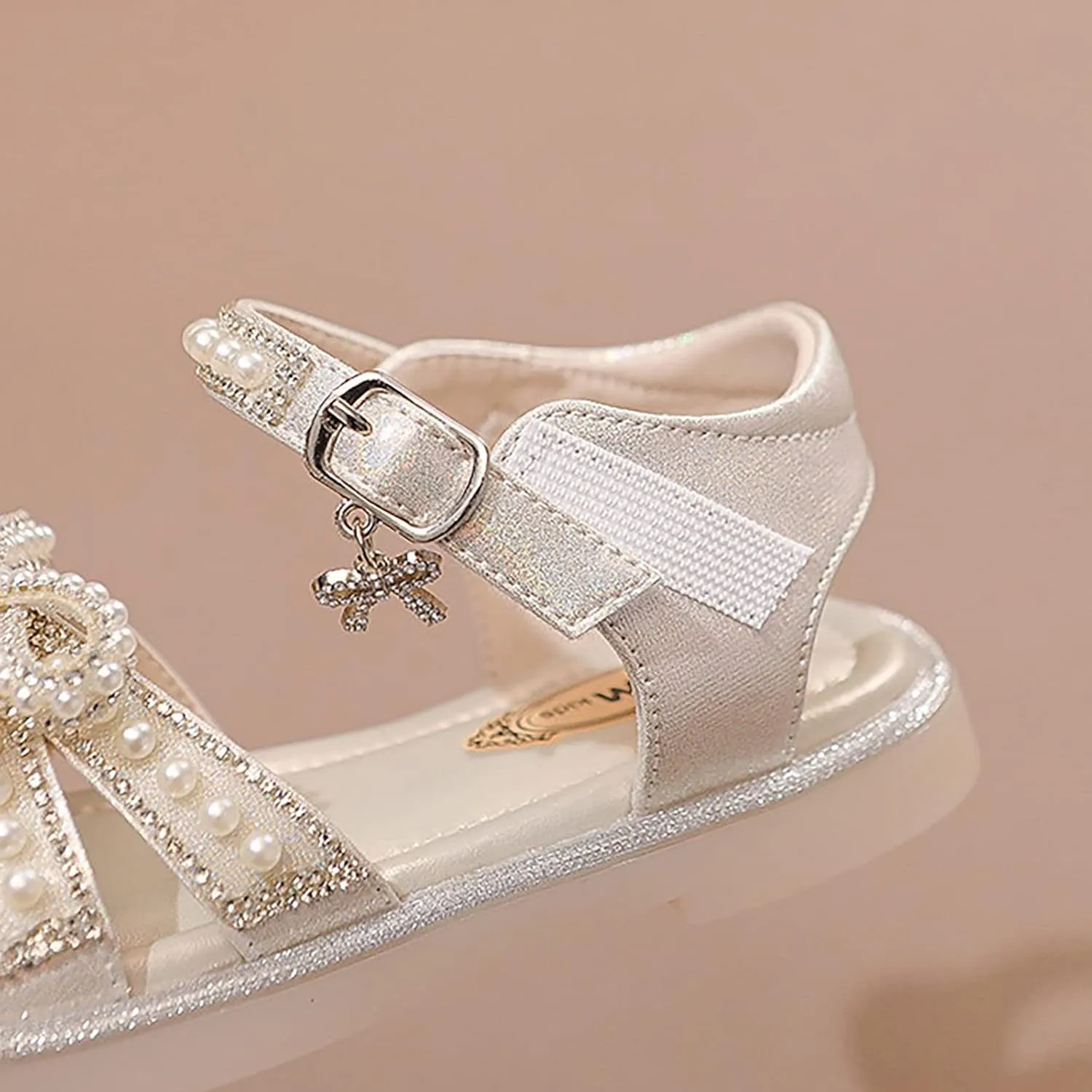 Girls Sandals Kids Baby Summer Girls Closed Toe Sandals Pearl Glitter Diamond Crystal Bow Princess Shoes Little