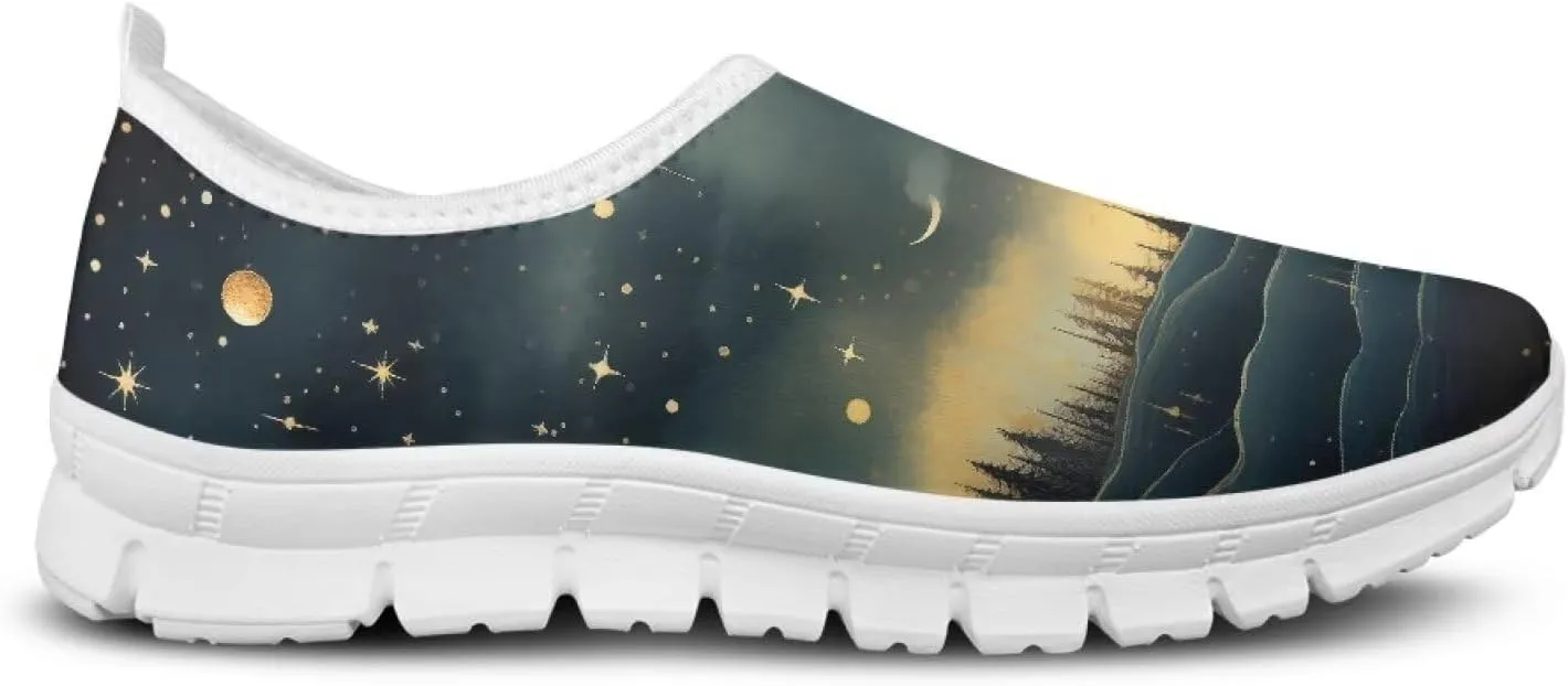 GOSTONG Floral Art Sneakers for Women Retro Low-Cut Slip-on Home Loafers Lightweight Soft Soled Comfort Outdoor Running Travel Sneakers White US 5 to 11.5