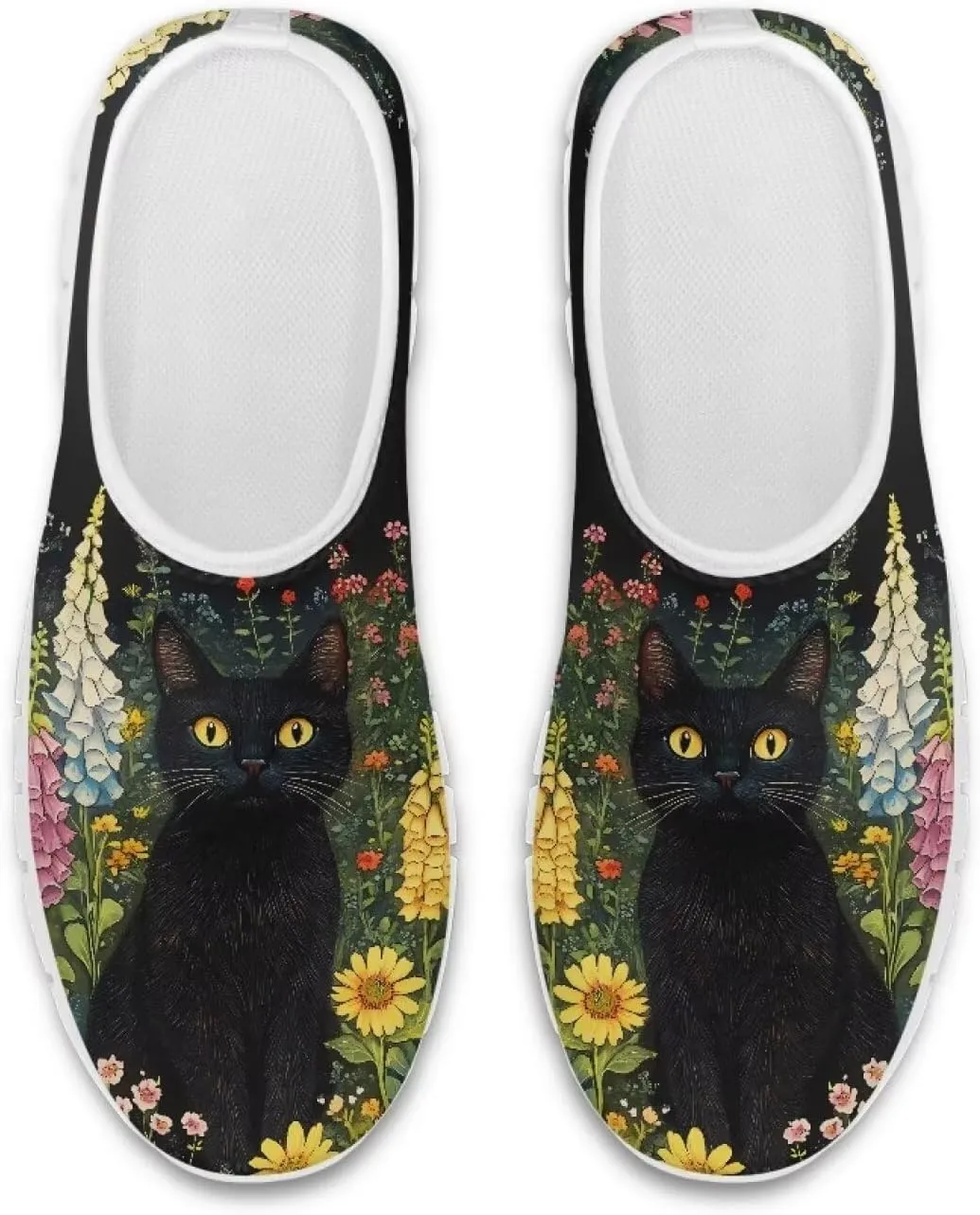 GOSTONG Floral Art Sneakers for Women Retro Low-Cut Slip-on Home Loafers Lightweight Soft Soled Comfort Outdoor Running Travel Sneakers White US 5 to 11.5