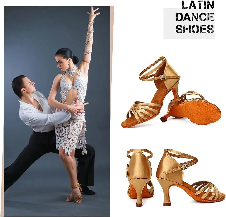 HIPPOSEUS Women Latin Dance Shoes High Heel Open Toe Salsa Tango Bachata Dance Practice Shoes,Model EM