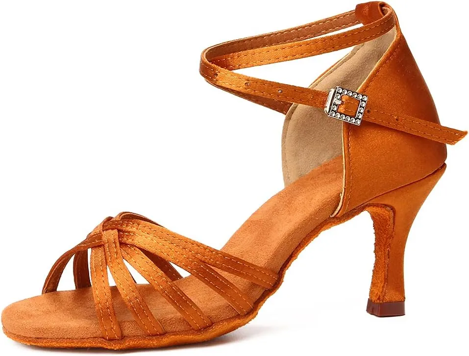 HIPPOSEUS Women Latin Dance Shoes High Heel Open Toe Salsa Tango Bachata Dance Practice Shoes,Model EM