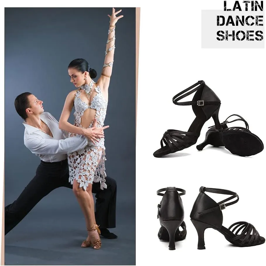 HIPPOSEUS Women Latin Dance Shoes High Heel Open Toe Salsa Tango Bachata Dance Practice Shoes,Model EM