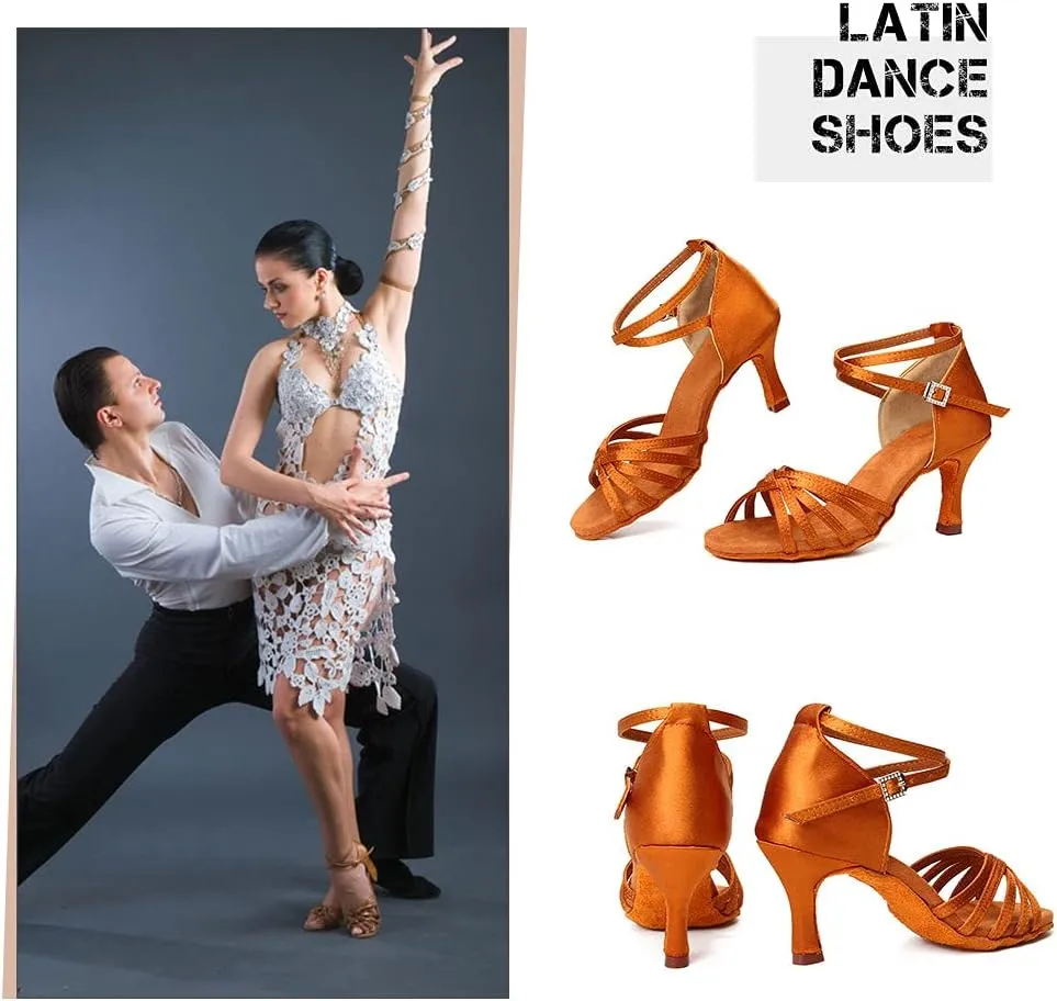 HIPPOSEUS Women Latin Dance Shoes High Heel Open Toe Salsa Tango Bachata Dance Practice Shoes,Model EM