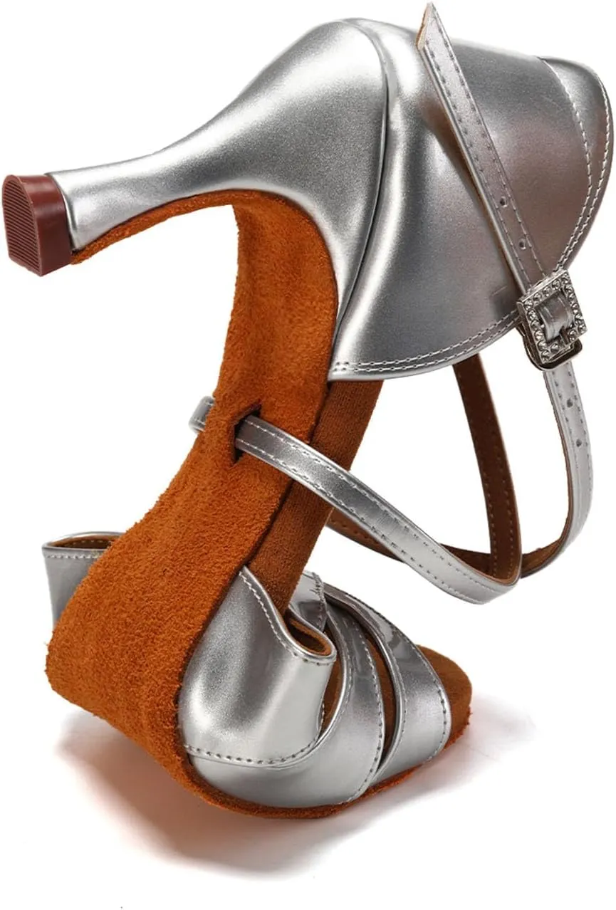 HIPPOSEUS Women's Satin Latin Dance Shoes Professional Indoors Ballroom Salsa Social Beginner Dance Practice Shoes,Model 3047