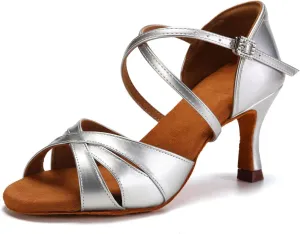 HIPPOSEUS Women's Satin Latin Dance Shoes Professional Indoors Ballroom Salsa Social Beginner Dance Practice Shoes,Model 3047