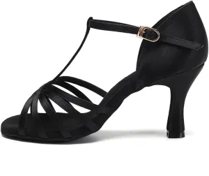 HIPPOSEUS Women's T Strap Latin Ballroom Dance Shoes Open Toe Tango Salsa Practice Dancing Shoes Suede Sole
