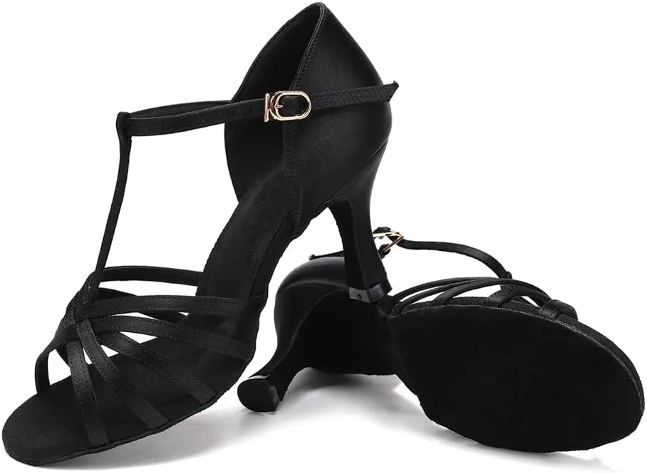 HIPPOSEUS Women's T Strap Latin Ballroom Dance Shoes Open Toe Tango Salsa Practice Dancing Shoes Suede Sole