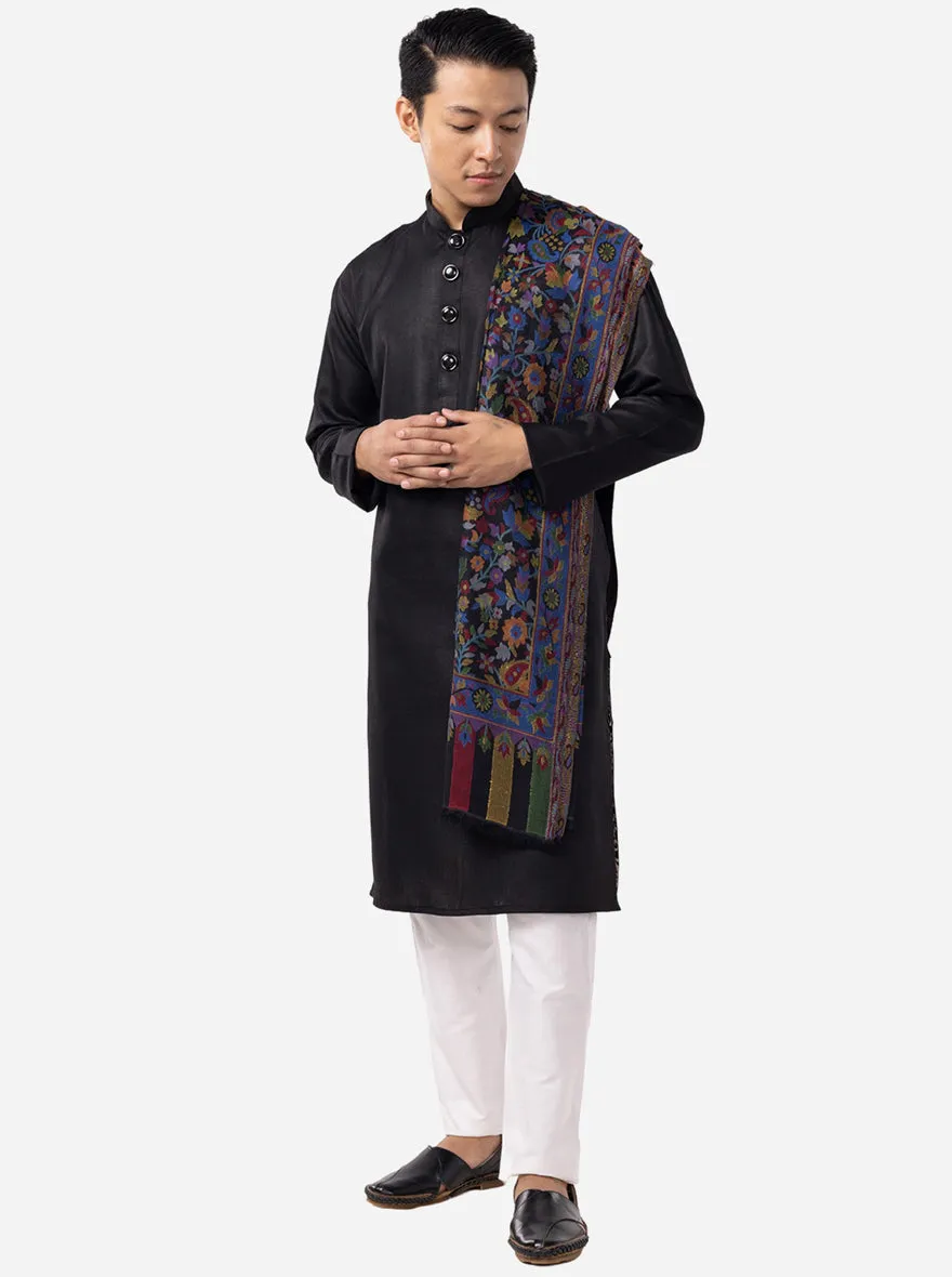 Jet Black Solid Kurta in Brocade Material | The Kurta Company