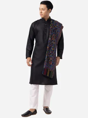 Jet Black Solid Kurta in Brocade Material | The Kurta Company