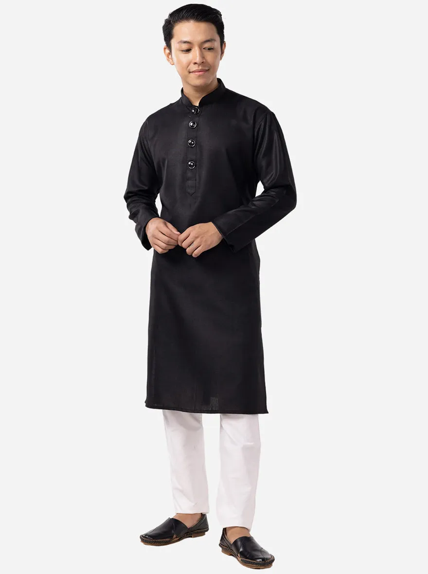 Jet Black Solid Kurta in Brocade Material | The Kurta Company