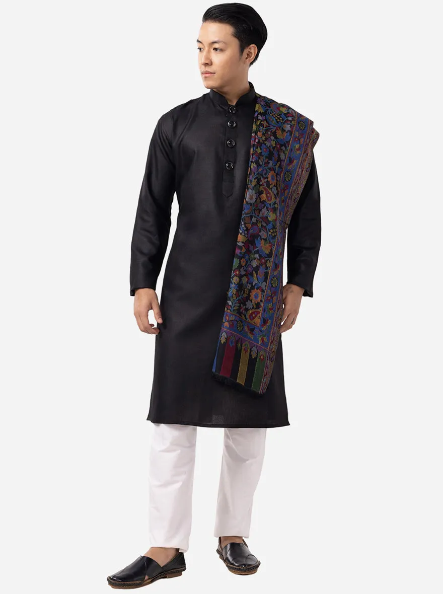 Jet Black Solid Kurta in Brocade Material | The Kurta Company