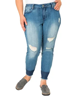 Kya Raw Hem Two Tone Skinny Crop Jeans | Blue