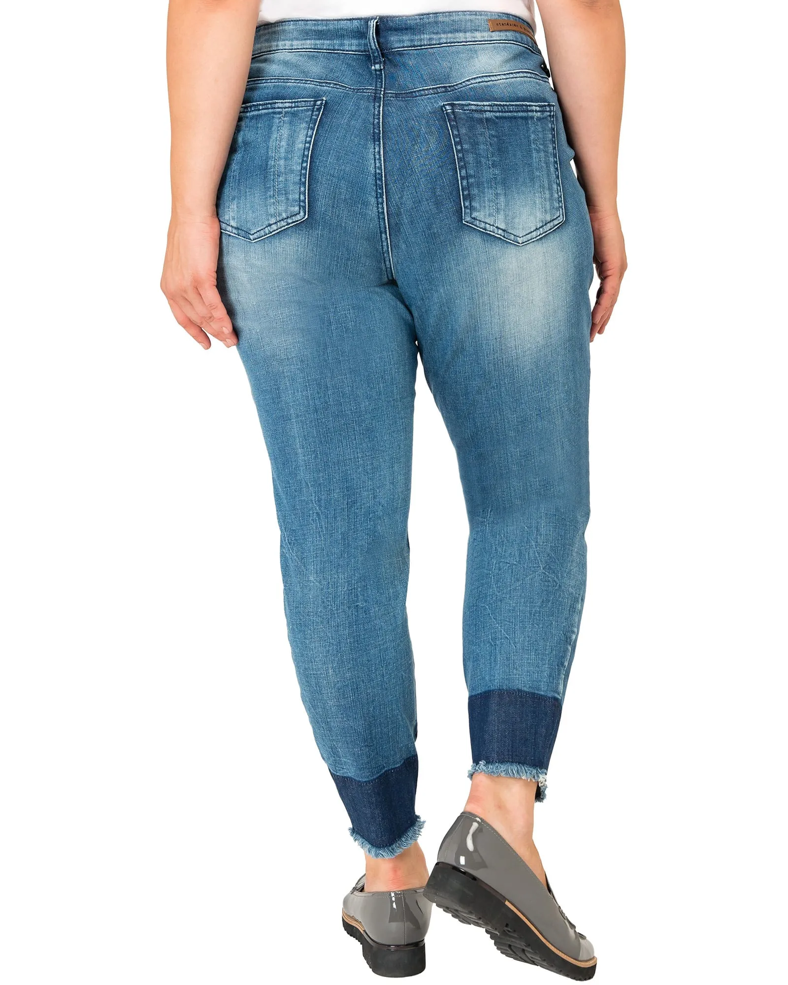 Kya Raw Hem Two Tone Skinny Crop Jeans | Blue