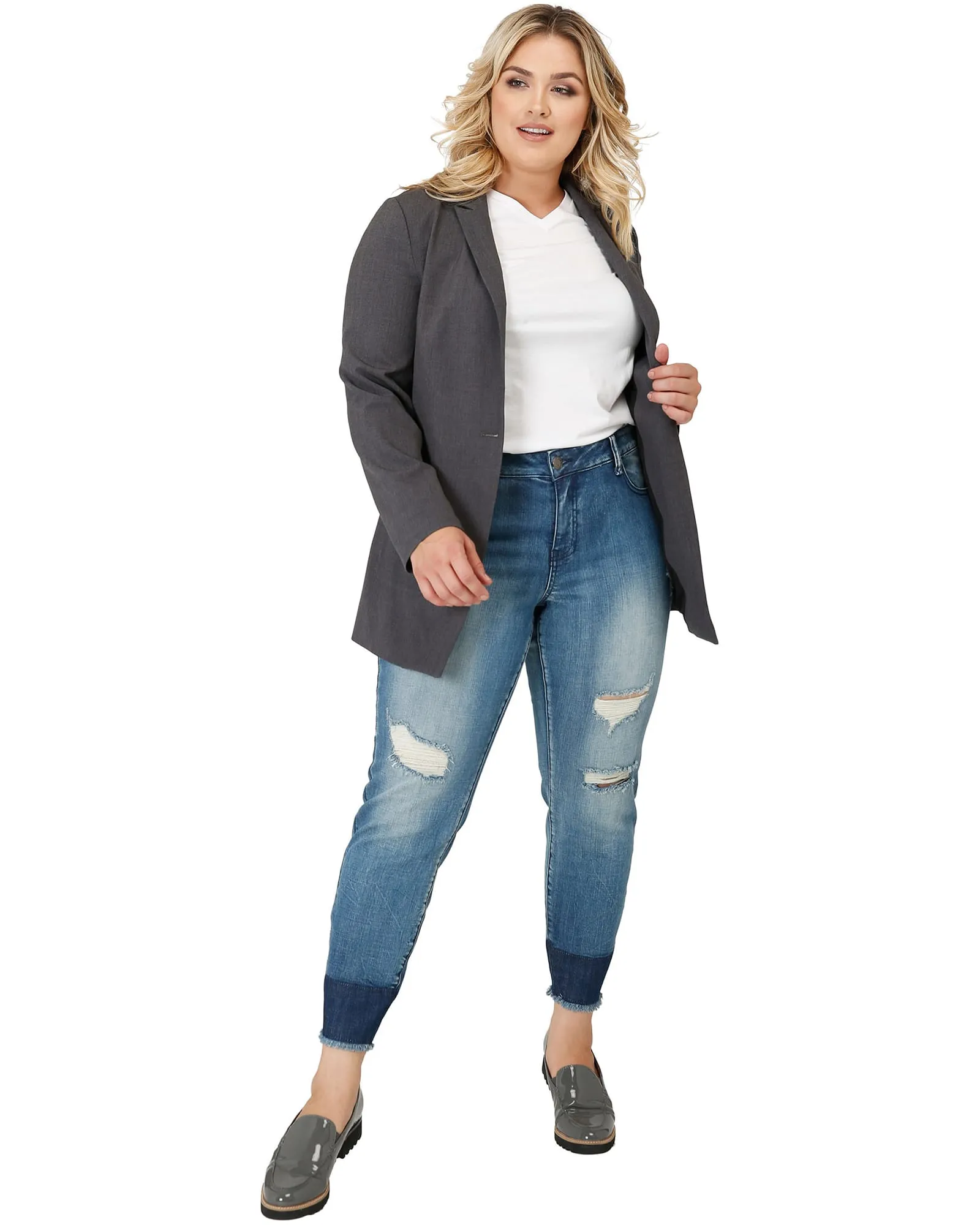 Kya Raw Hem Two Tone Skinny Crop Jeans | Blue