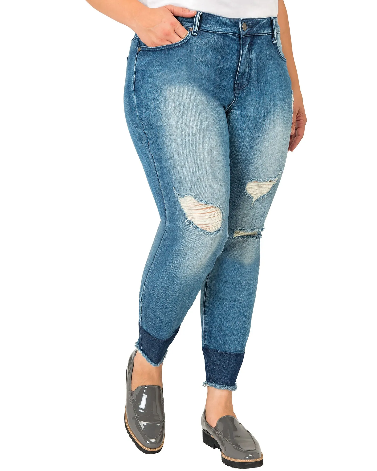 Kya Raw Hem Two Tone Skinny Crop Jeans | Blue