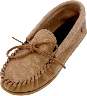 Laurentian Chief Women's Suede Floral Embossed Moccasins