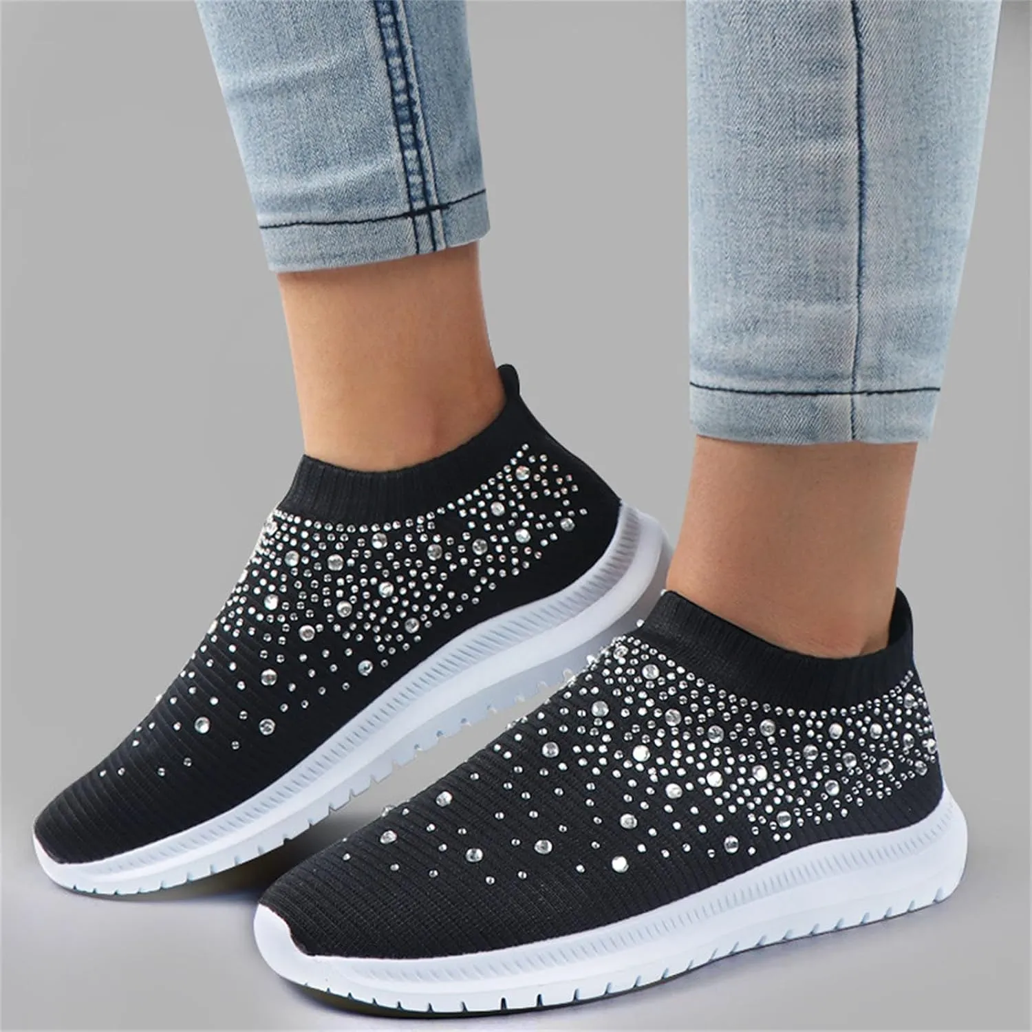 Lausiuoe Running Shoes For Women Arch Support Walking Tennis Shoes Slip On Memory Foam Lightweight Casual Gym Sneakers