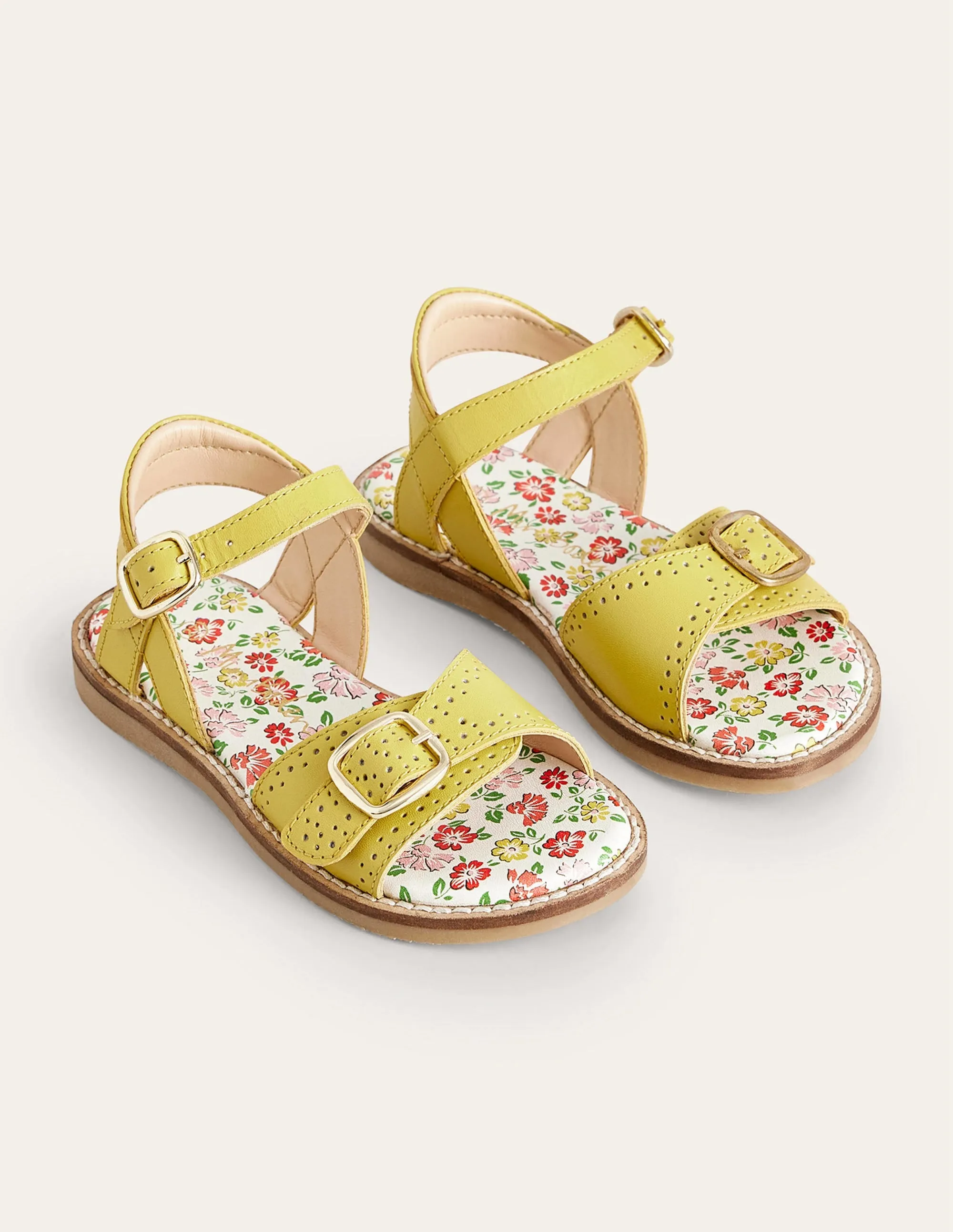 Leather Buckle Sandals-Yellow