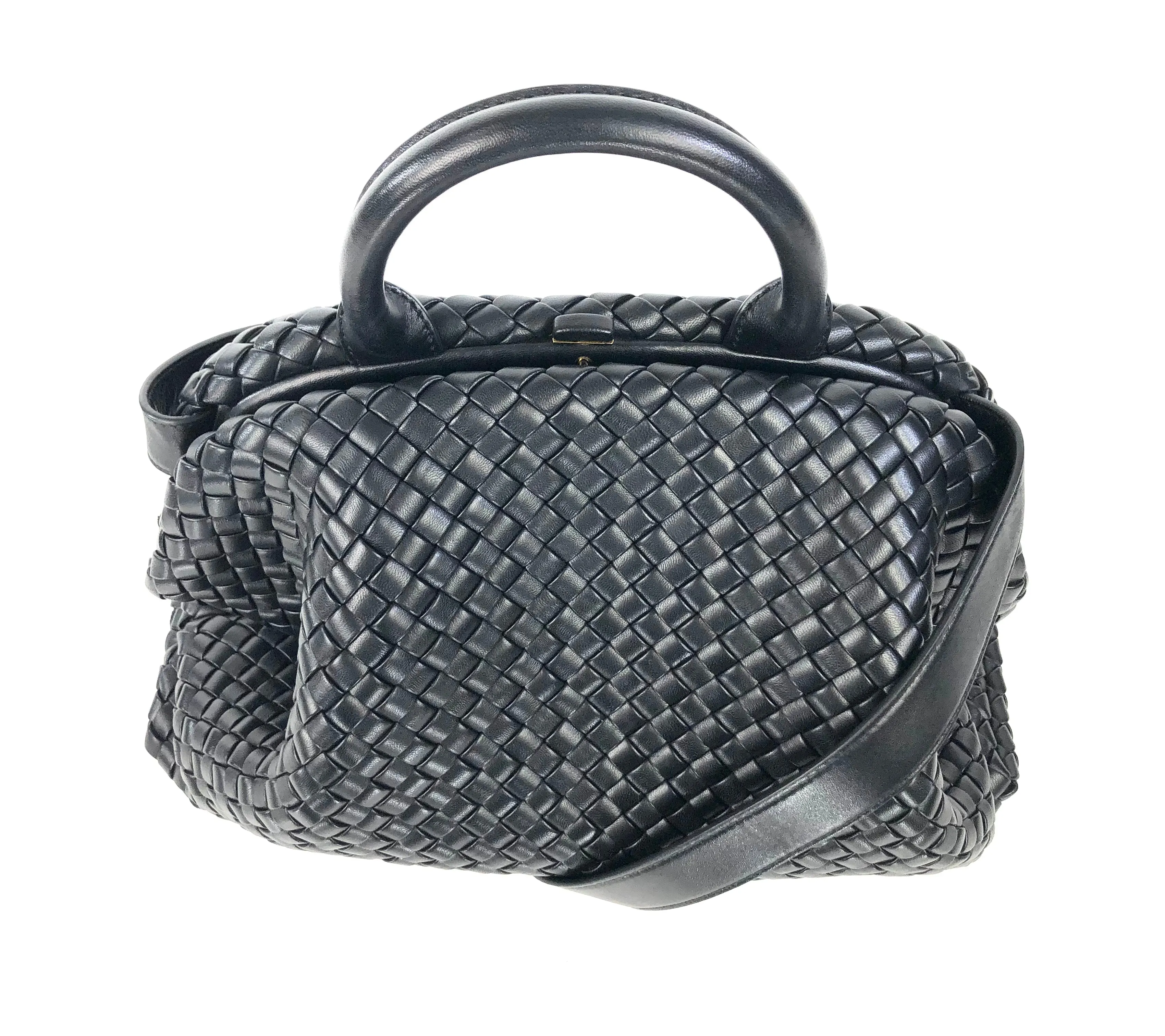 Mdium Intrecciato Leather Handle Bag with Detachable Strap