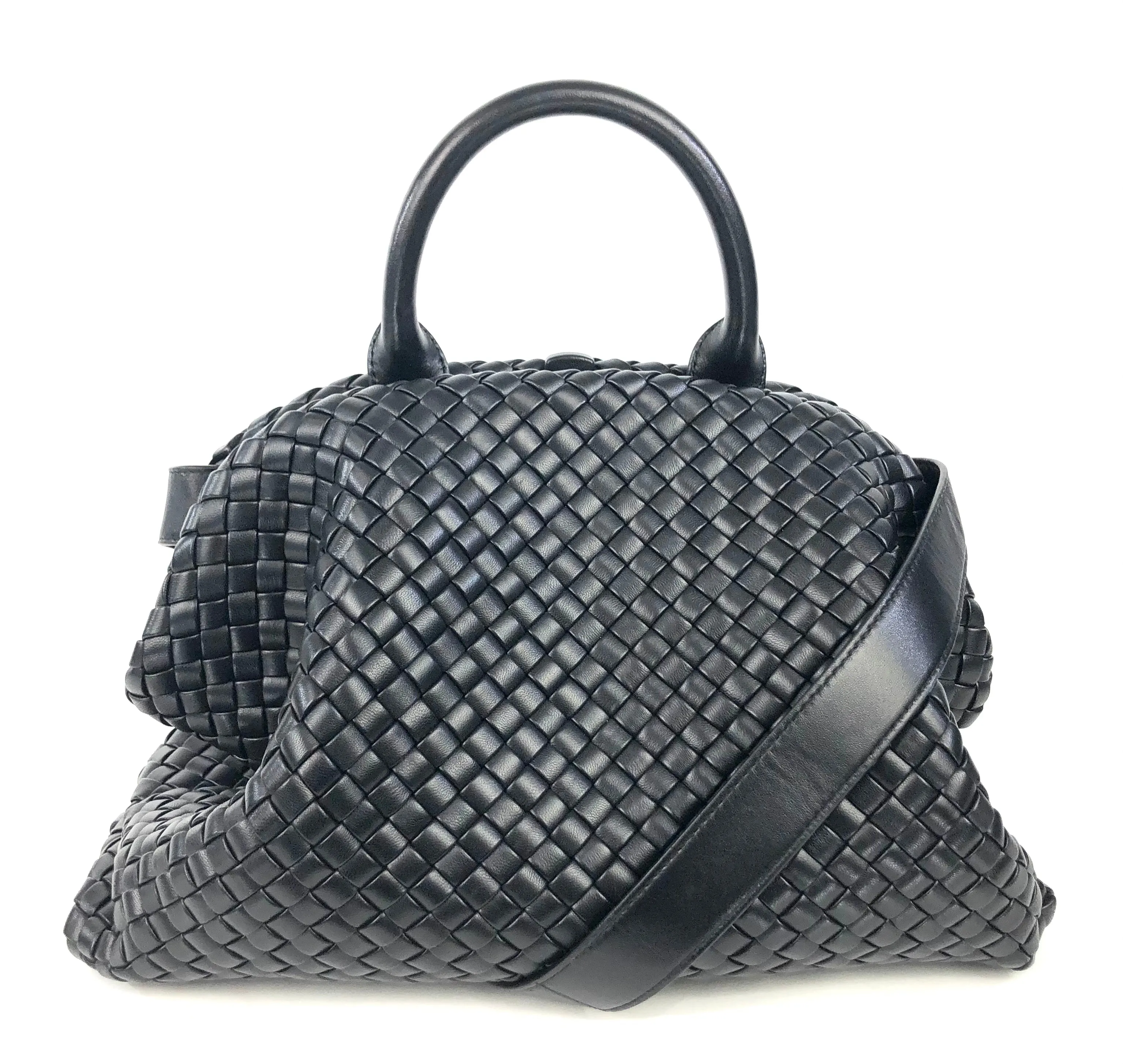 Mdium Intrecciato Leather Handle Bag with Detachable Strap
