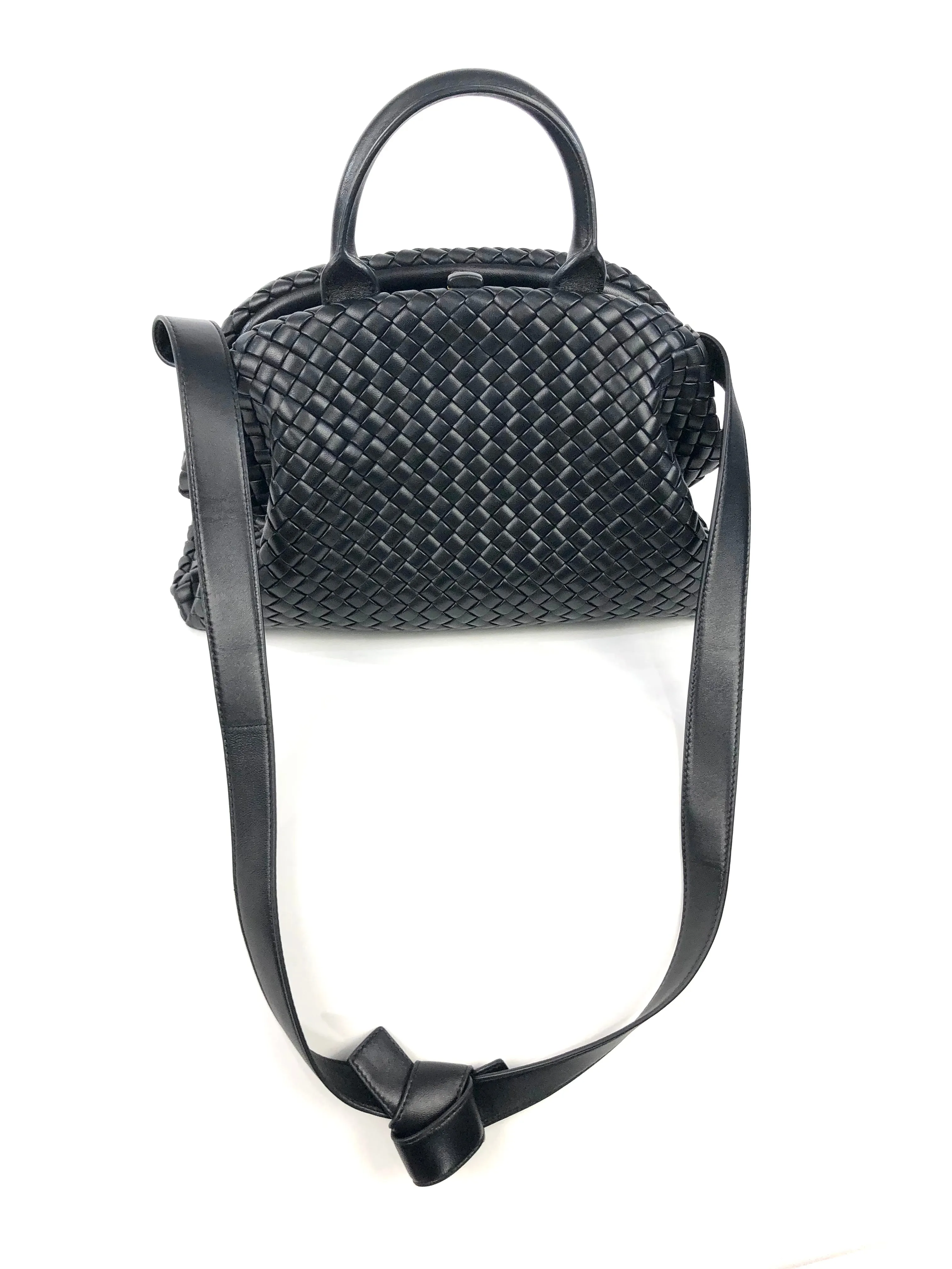 Mdium Intrecciato Leather Handle Bag with Detachable Strap