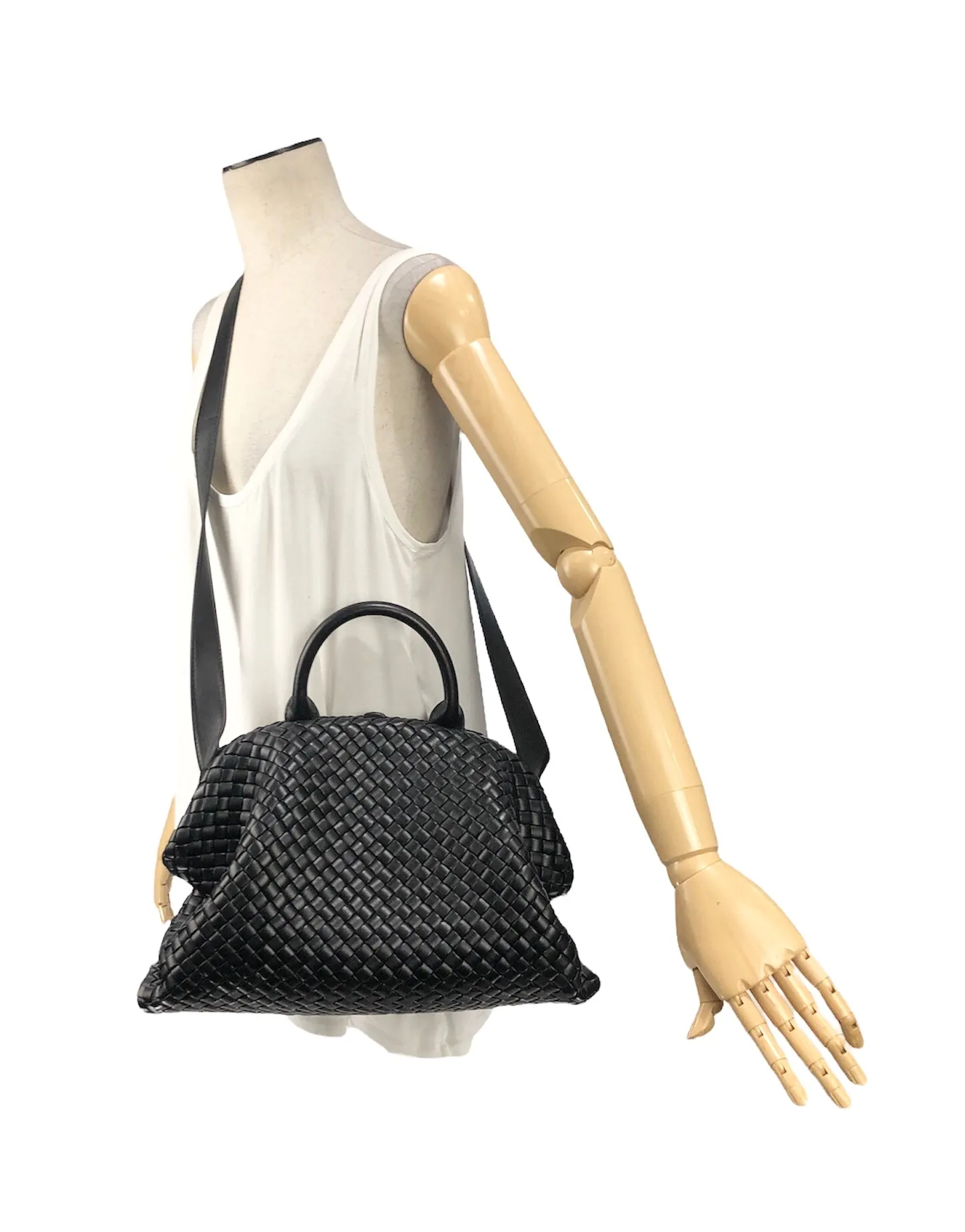 Mdium Intrecciato Leather Handle Bag with Detachable Strap