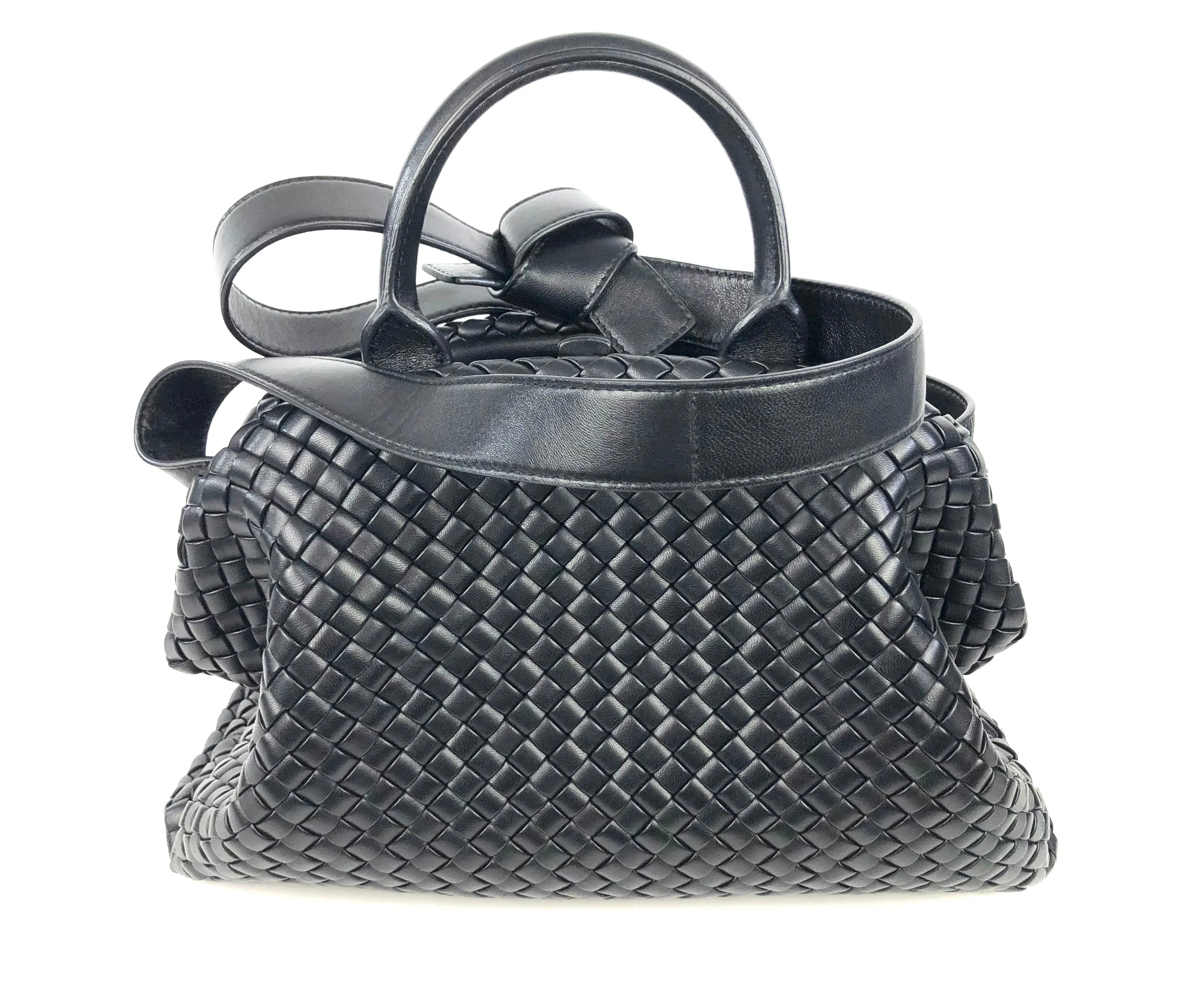 Mdium Intrecciato Leather Handle Bag with Detachable Strap