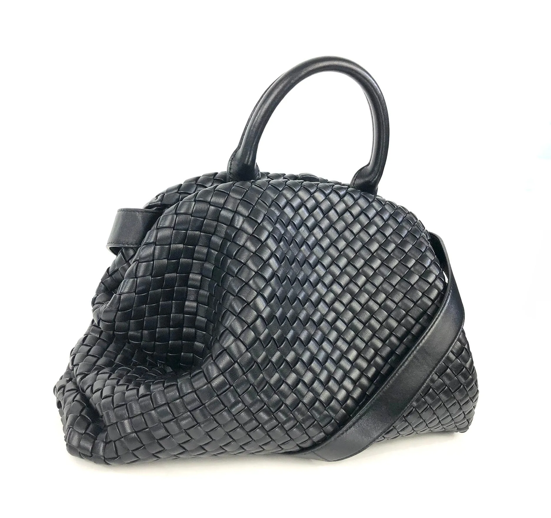 Mdium Intrecciato Leather Handle Bag with Detachable Strap