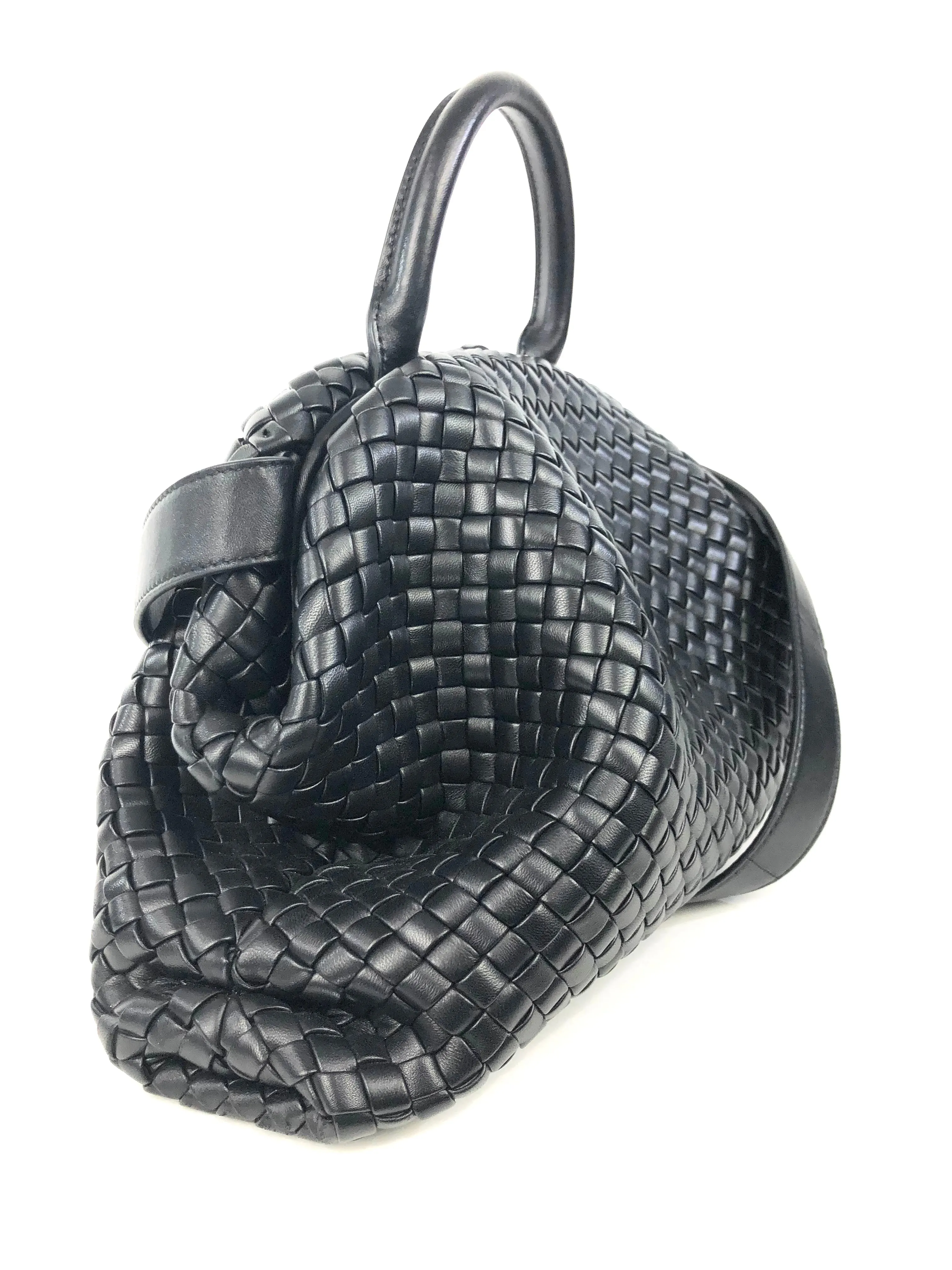 Mdium Intrecciato Leather Handle Bag with Detachable Strap