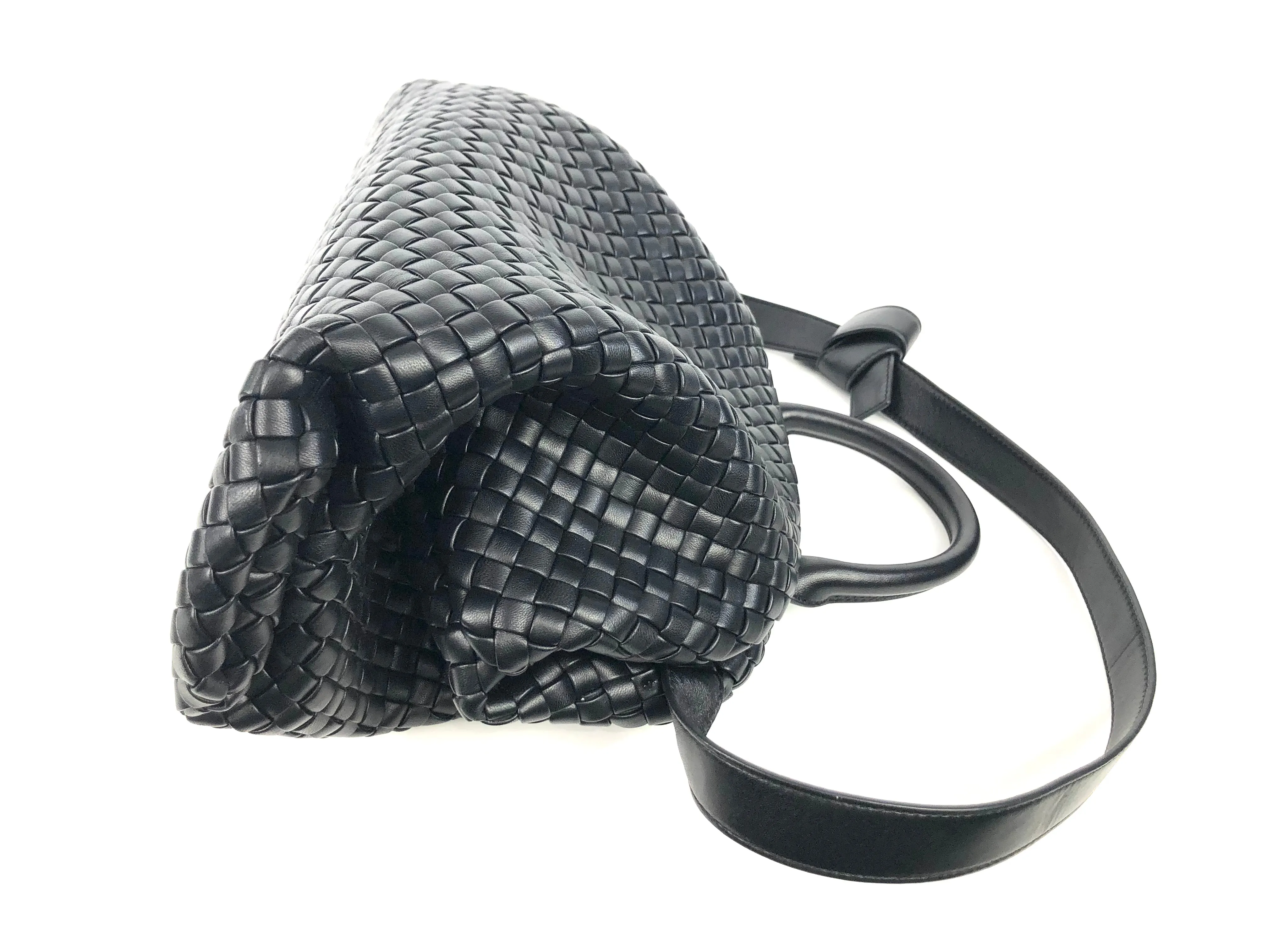 Mdium Intrecciato Leather Handle Bag with Detachable Strap