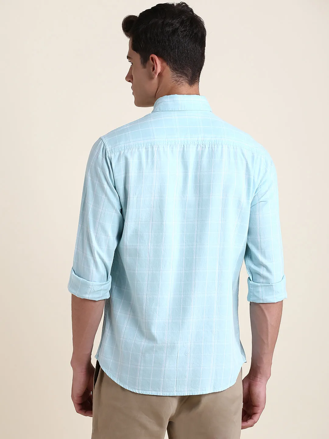Men's Blue Checkered Print Slim Fit Casual Shirt